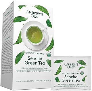 ANDREW LESSMAN Tea - Sencha Green Tea 90 Sachets - Blend of Finest Premium Sencha Green Tea from Organic-Certified Gardens in Japan and China. Subtle, Balanced, No Bitterness, Rich in Healthy EGCG