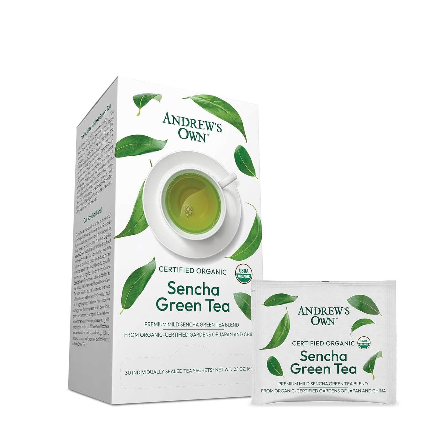 ANDREW LESSMAN Tea - Sencha Green Tea 90 Sachets - Blend of Finest Premium Sencha Green Tea from Organic-Certified Gardens in Japan and China. Subtle, Balanced, No Bitterness, Rich in Healthy EGCG