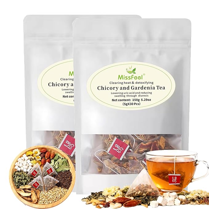 Chicory and Gardenia Tea, Nine Organic Herbal Ingredients, Sugar & Caffeine Free Chinese Herbal Tea with Chicory, Gardenia