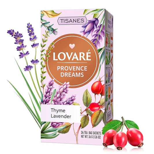 LOVARE Provence Dreams Herbal & Fruit Tea – Elegant Blend with Flowers & Berries, Thyme, Lavender – Caffeine-Free, Aromatic & Flavorful – 24 Tea Bags (1.5g Each) (PROVENCE DREAMS)