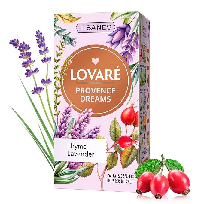 LOVARE Provence Dreams Herbal & Fruit Tea – Elegant Blend with Flowers & Berries, Thyme, Lavender – Caffeine-Free, Aromatic & Flavorful – 24 Tea Bags (1.5g Each) (PROVENCE DREAMS)
