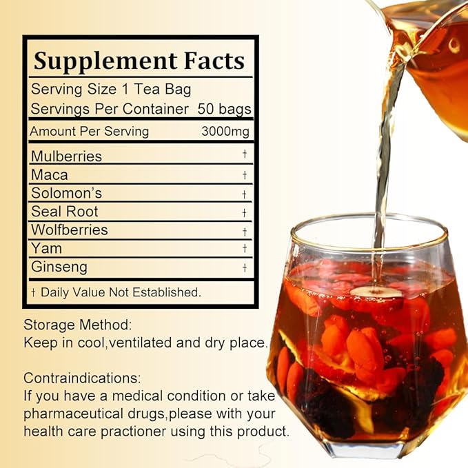 Ginseng Six Treasures Tea, 30Bags/10.58Oz, Traditional Chinese Tea, Natural Herbal Tea for Men Women, 6 Precious Ingredients Formula
