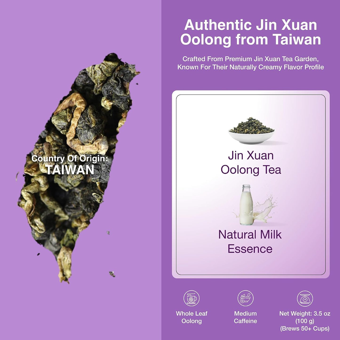 Zi Chun Milk Oolong Tea Loose Leaf 3.5 oz, Taiwan Jin Xuan Tea | High Mountain Milky Tea, Naturally Creamy Flavor, Hand-Picked Whole Leaves, Ball-Rolled Leaf, Non-GMO, Hot or Iced Brew
