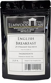 Elmwood Inn Fine Teas, English Breakfast Keemun Black Tea, 25 Pyramid Sachet Tea Bags