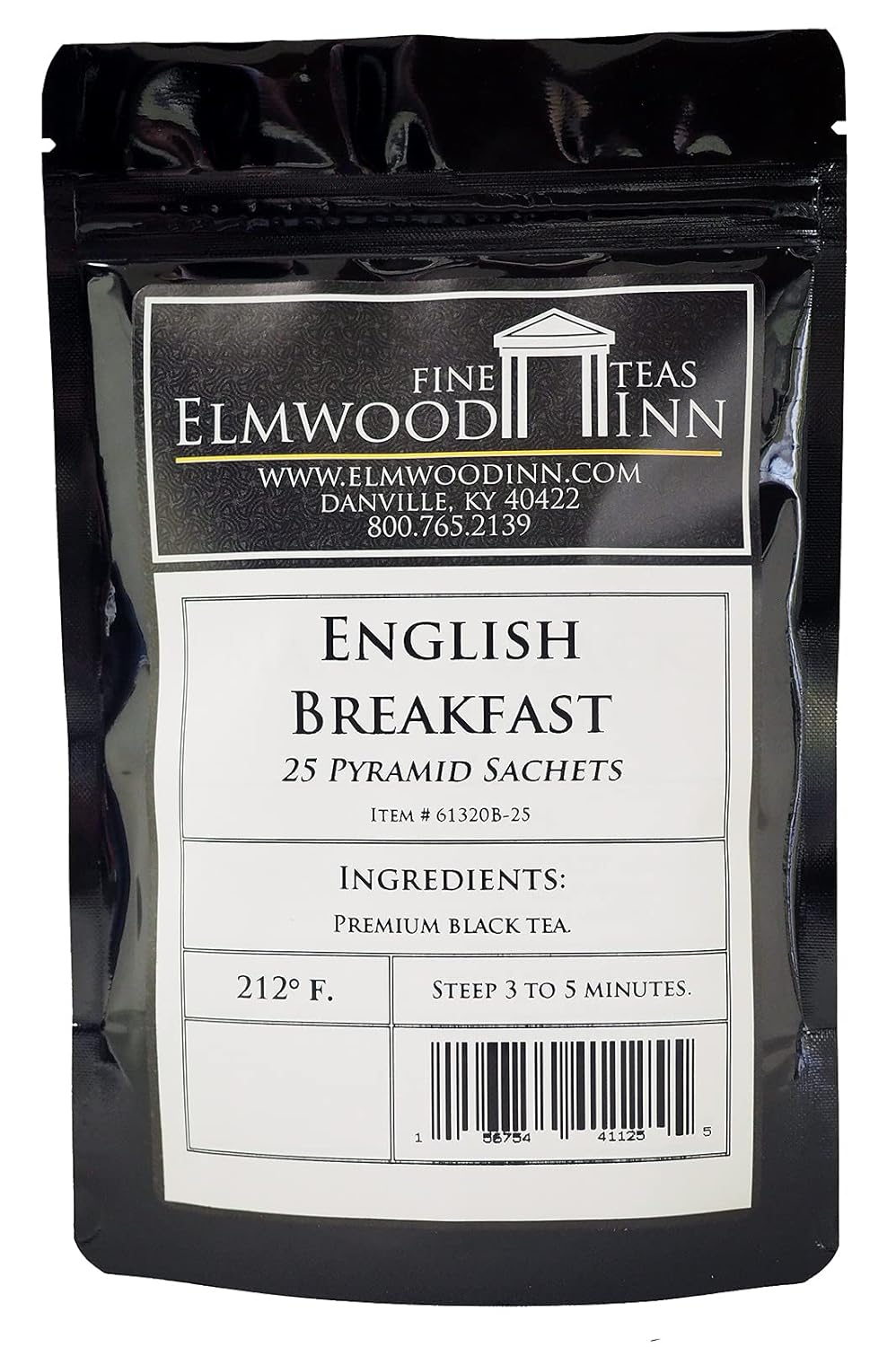 Elmwood Inn Fine Teas, English Breakfast Keemun Black Tea, 25 Pyramid Sachet Tea Bags