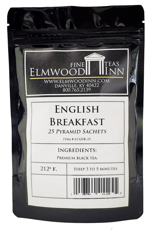 Elmwood Inn Fine Teas, English Breakfast Keemun Black Tea, 25 Pyramid Sachet Tea Bags