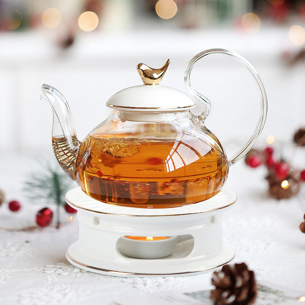 KAYCROWN Teapot Warmer, Ceramic Tea Warmer with Tealight Holder, Teapot Heater for Heating Coffee, Milk, Tea Light Heater