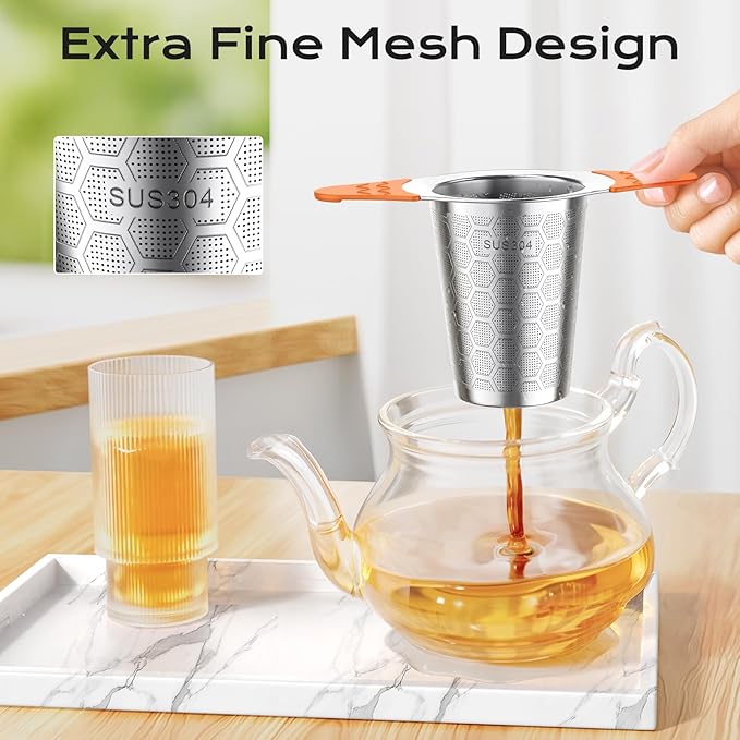 Tea Infuser for Loose Leaf Tea,18/8 Stainless Steel Tea Infuser with Heat Proof Silicone Handles