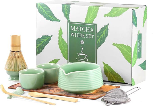 Helplx Matcha Whisk Set 10-Piece Japanese Matcha Kit with BowlWhisk & Holder2 Tea CupsBamboo ScoopSpoonSifterScoop Rest & Tea Towel