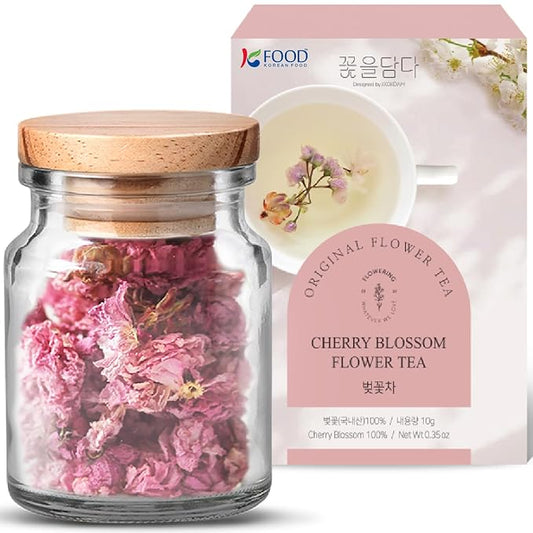 Korean Food, Original Cherry Blossom Flower Tea, Decaf Floral Blend, Fully Natural Flowers, No Caffeine, Sugar Free, Zero Calories, Made in Korea, 10g