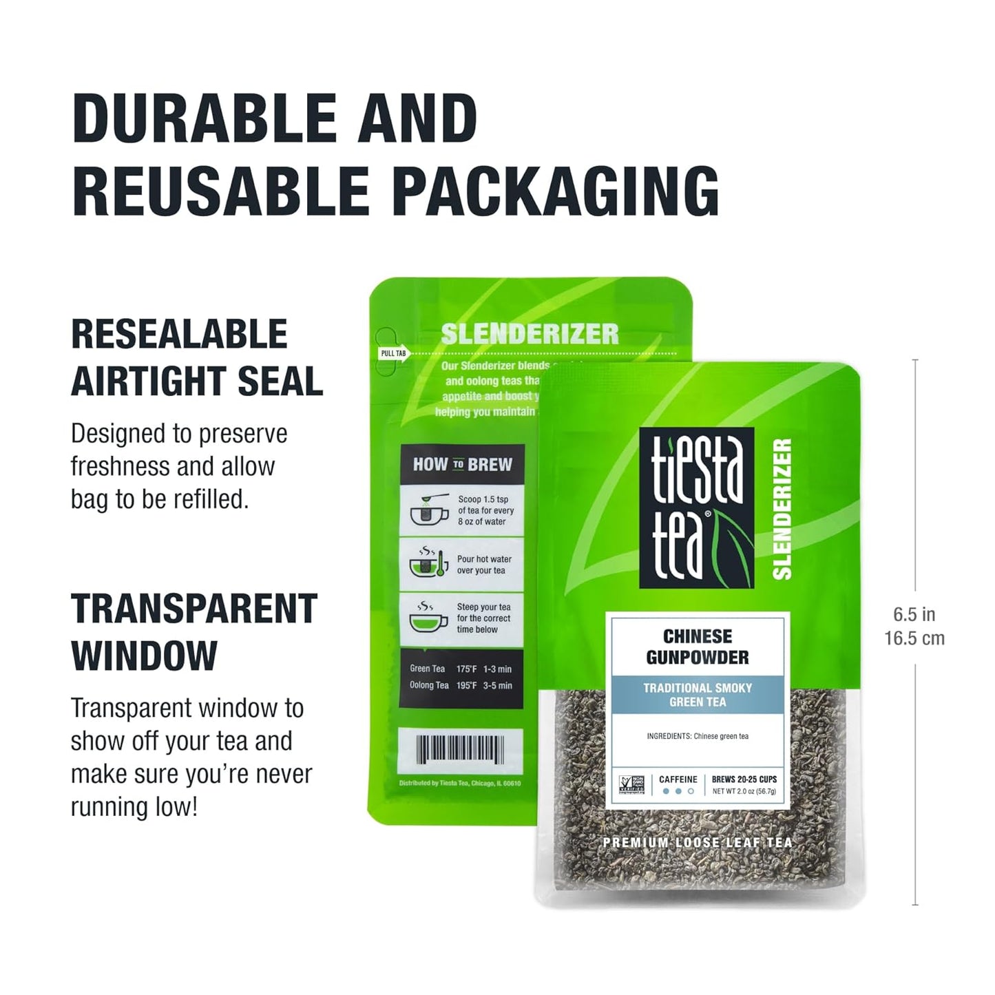 Tiesta Tea - Chinese Gunpowder, Loose Leaf, Traditional Smoky Green Tea, Premium Aromatic Blend, Medium Caffeinated Green, Make Hot or Iced Brews Up to 25 Cups, 2 Ounce Resealable Pouch