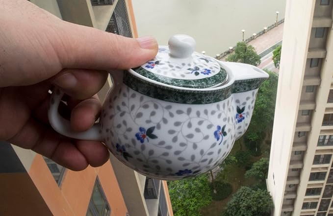 Small Porcelain Teapot, 9oz Tea Pot with Stainless Steel Filter Removable (Flower)