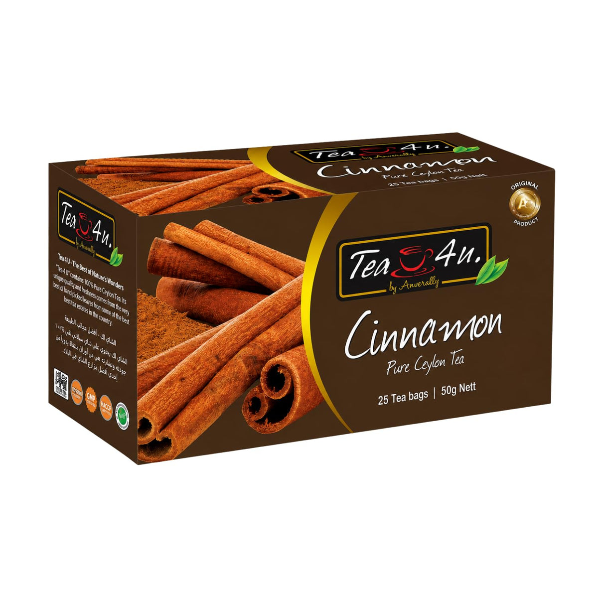 TEA 4U. BY ANVERALLY Tea4U Cinnamon Flavored Black Ceylon Tea Bags - Sri Lankan Blend - 25 Count