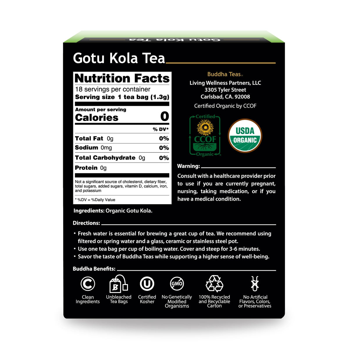 Buddha Teas Organic Gotu Kola Tea - Herbal Tea, Caffeine Free