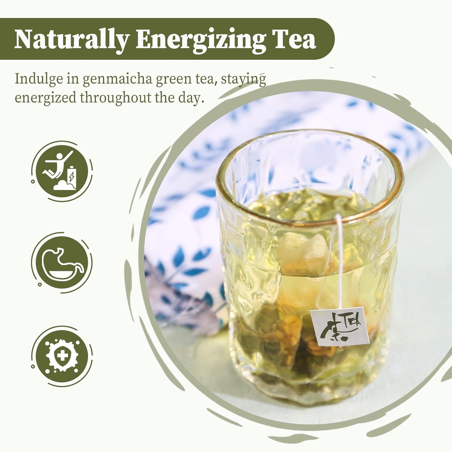 FullChea - Genmaicha Tea Bags, 50 Count, Green Tea with Roasted Rice