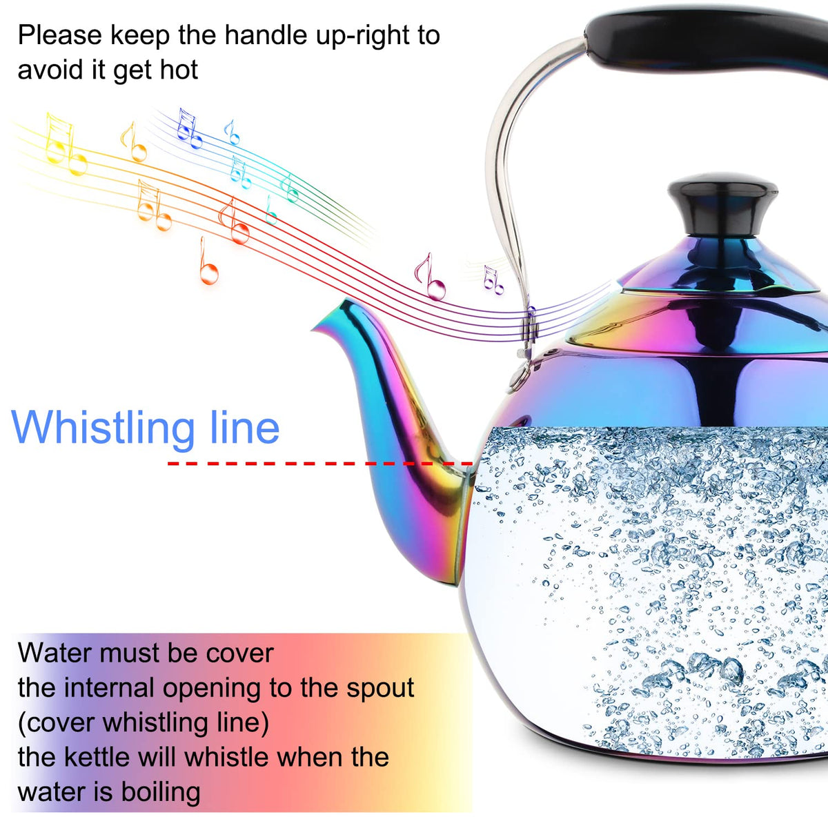 DINYWOW Whistling Tea Kettle for Stovetop Induction Stainless Steel Tea pot Whistle Kettles Gas Stove Top Fast Boiling Water