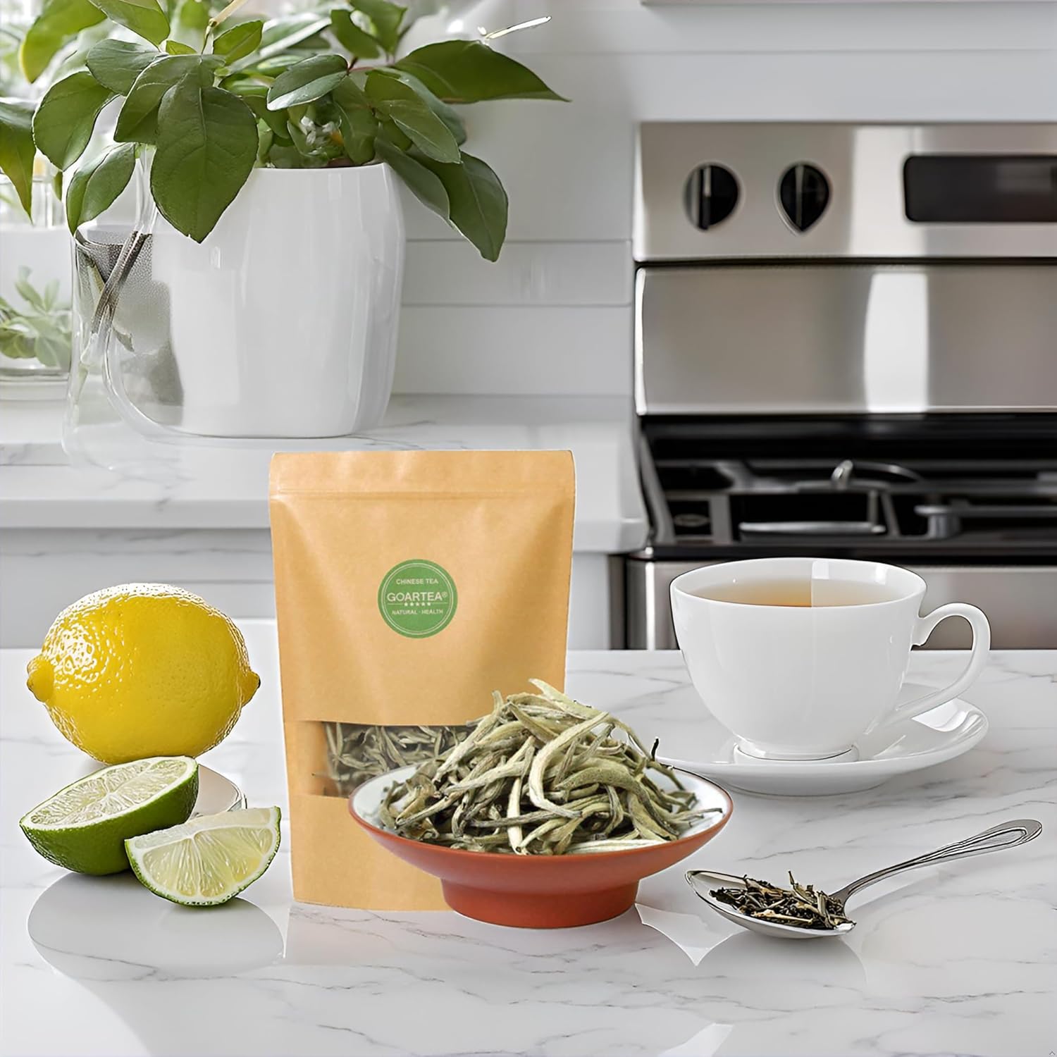 GOARTEA 2Pcs 250g / Total 17.6oz Premium Silver Needle White Tea - Baihao Yinzhen Chinese Silver Tips Loose Leaf White Tea
