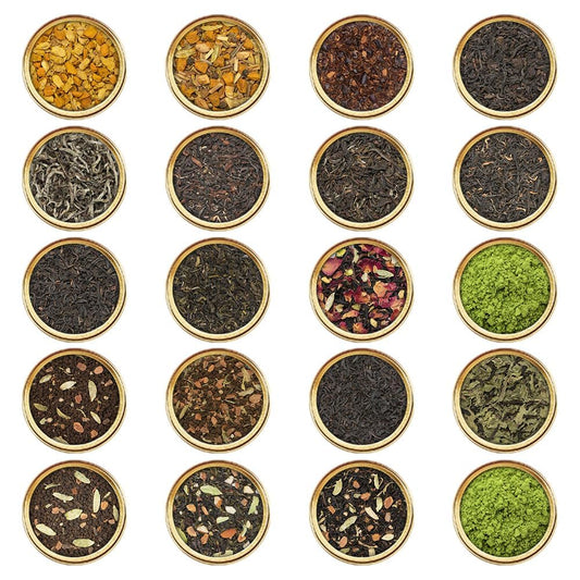 VAHDAM World Top 20 Favourites Tea Sampler Set, Loose Leaf Tea (100+ Cups), Tea Variety Pack with Green, Herbal, Black & Chai Brew