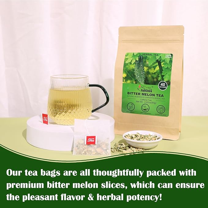 FullChea - Bitter Melon Tea, 2g X 40 Count - Premium Natural Dried Momordica Charantia - Cut & Sifted - Non-GMO - Caffeine-free