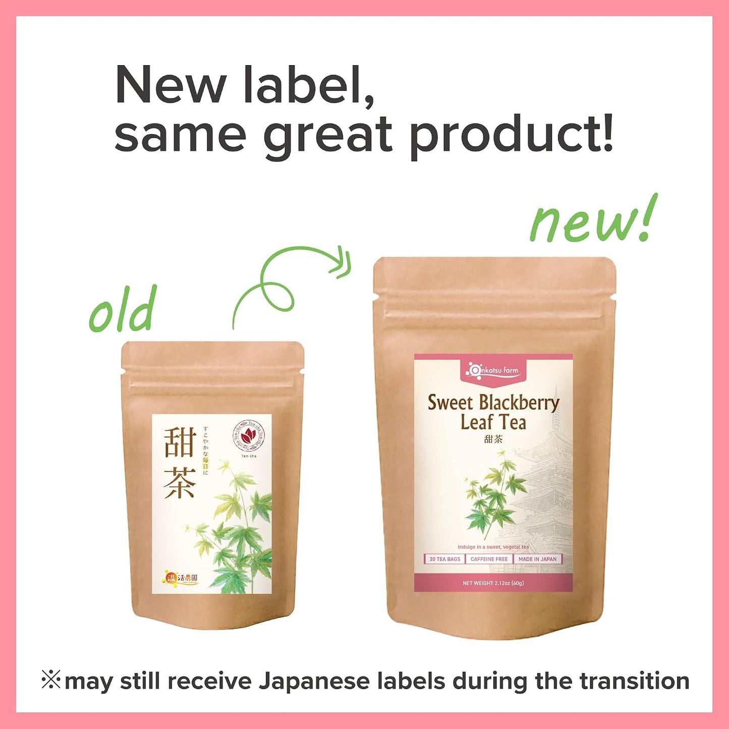 Onkatsu Farm Sweet Blackberry Leaf Premium Japanese Tea Bags, Bold Herbaceous Flavor Hot or Iced No Caffeine 30 Count Tea Bags