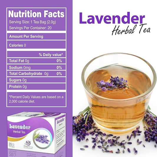 HERBOGANIC Lavender Herbal Tea - Relaxation and Delicate Aroma | Soothing and Refreshing Blend | Natural Ingredients | 20 Tea Bags