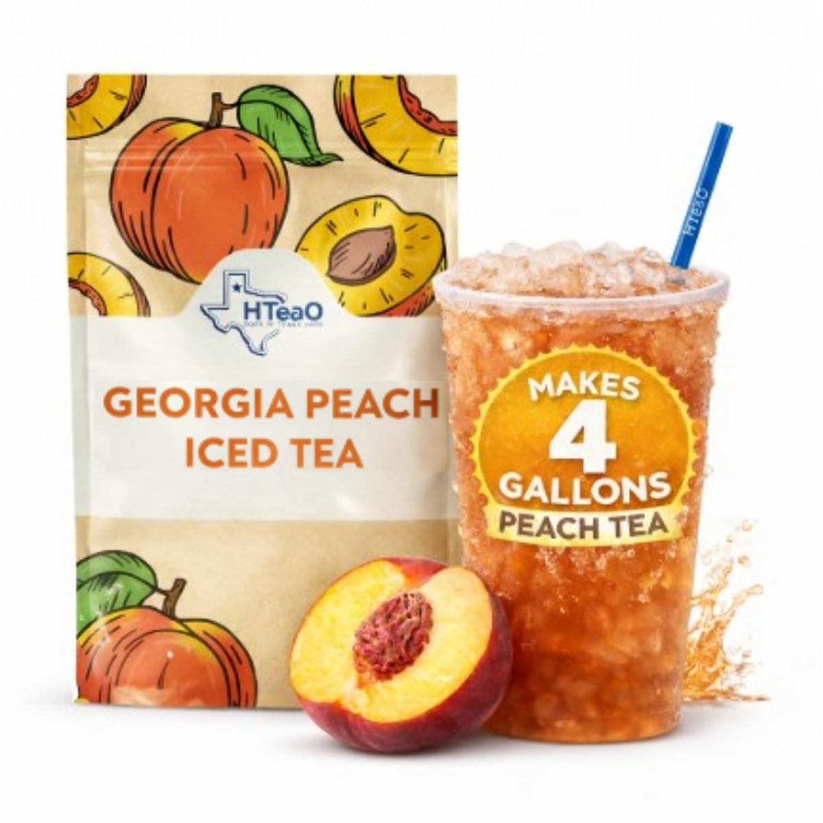 HTeaO Peach &amp; Hibiscus Iced Tea Bags - Makes 4 Gallons - Texas Style