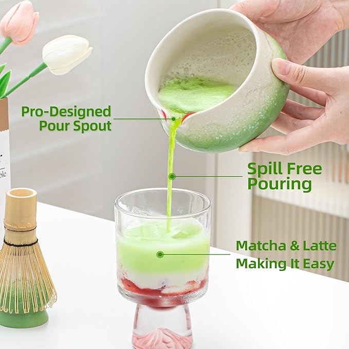 Teanagoo 7 Pcs Matcha Whisk Set,Green Matcha Set, Ceremony Matcha Powder Kit,Matcha Tea Set for Making Latte