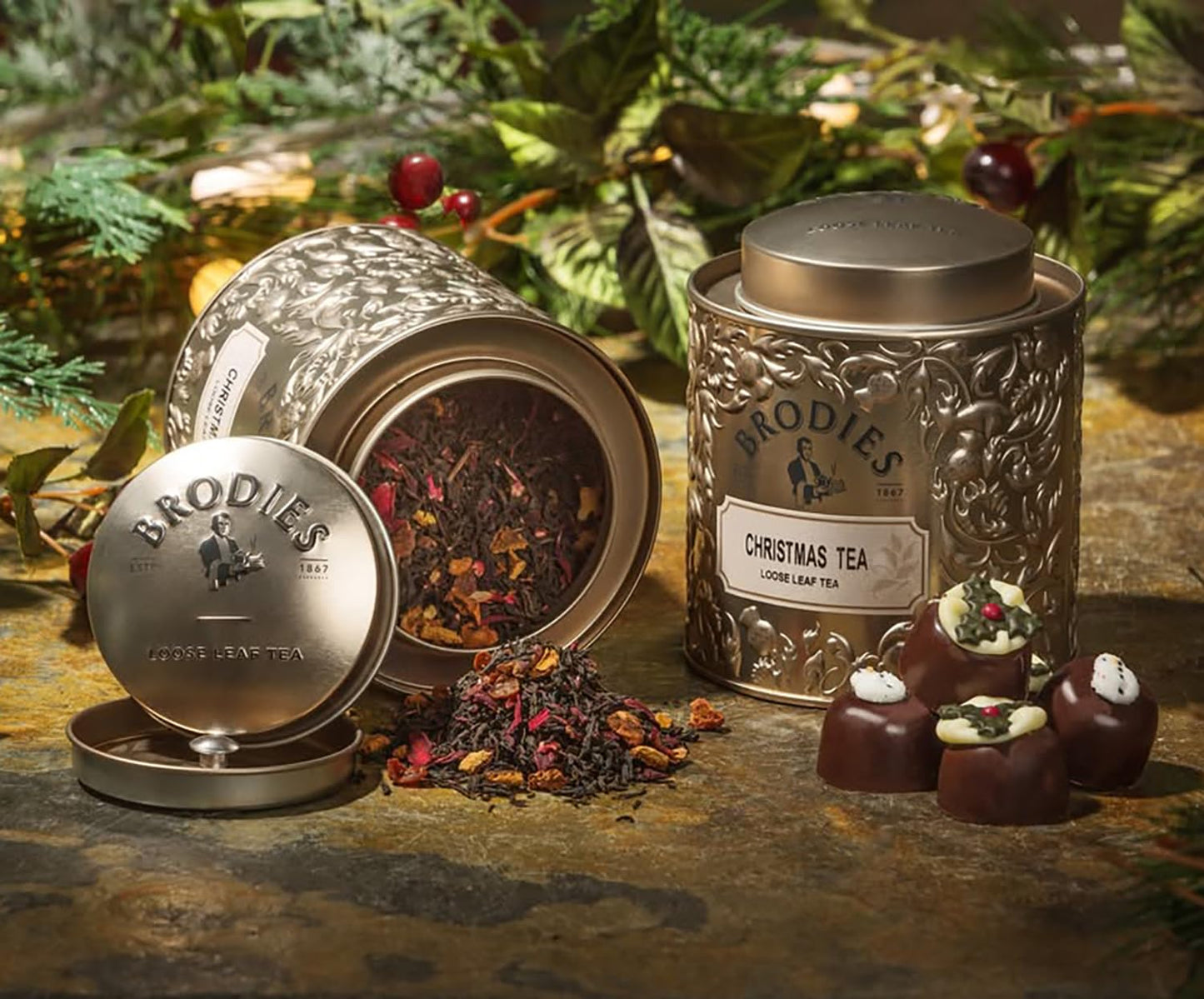 Brodies Tea, Christmas Tea, Loose Leaf Black Tea Caddy Gift Tin Imported from Scotland, 3.5 Ounce (Pack of 1)