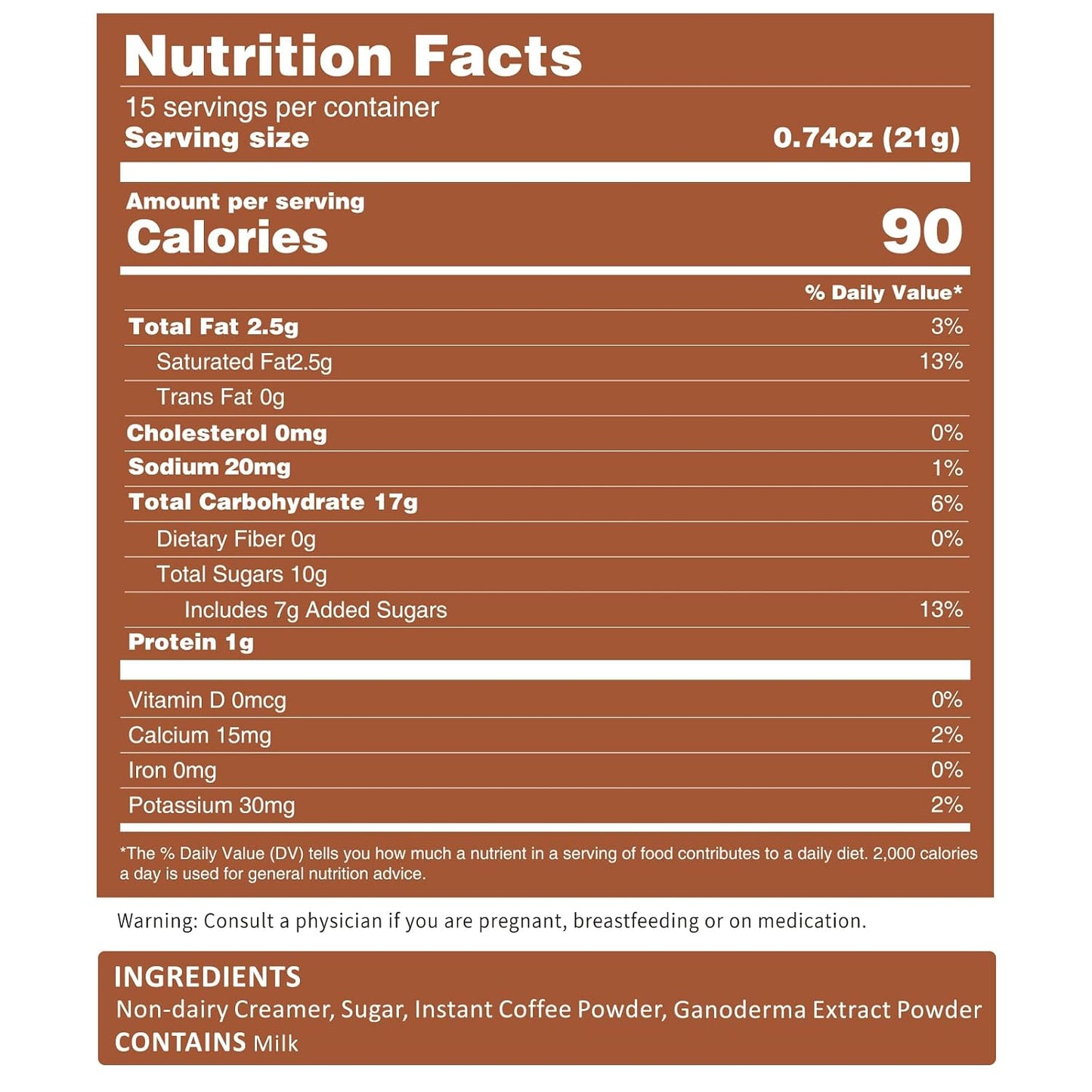 GANOHERB Mushroom Coffee Alternative Cappuccino Mix, Instant Superfood Coffee Drink with Reishi Mushroom Extract for Stress Relief, Immune Support, Smooth and Tasty, 11.1oz, 15 Count