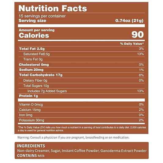Mushroom Coffee Alternative Cappuccino Mix, Instant Superfood Coffee Drink with Reishi Mushroom Extract for Stress Relief, Immune Support, Smooth and Tasty, 11.1oz, 15 Count