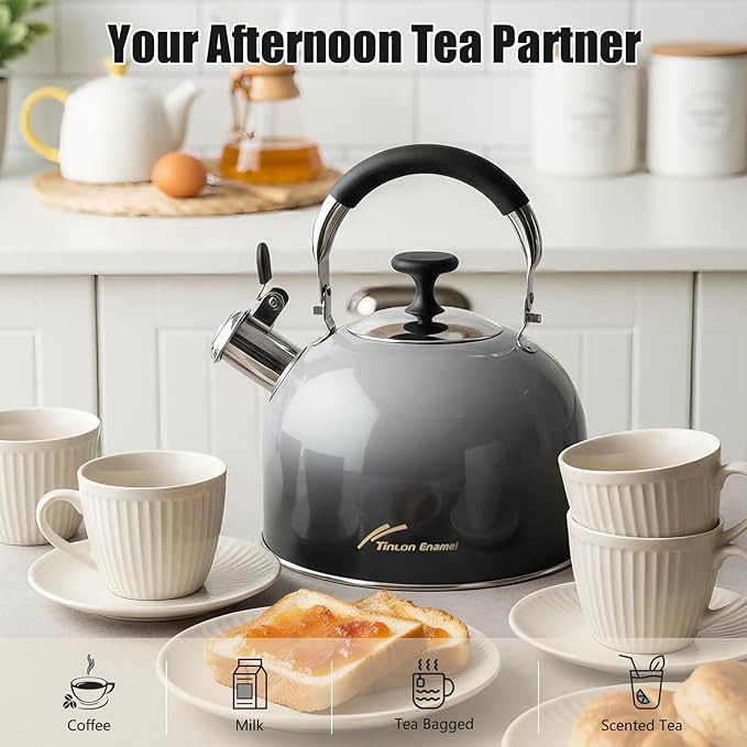 Tea Kettle Stovetop,Stainless Steel Whistling Tea Kettle For Stove Top, 2.5 Qt Tea Pot With Folding Handle