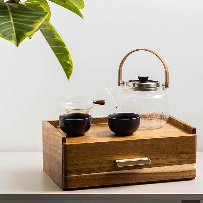 Acacia Wood Tea Bag Organizer, Tea Organizers and Storage Box, Tea Caddy for Tea Bags Storage Drawer, Teabag Holder Container Boxes for Countertop