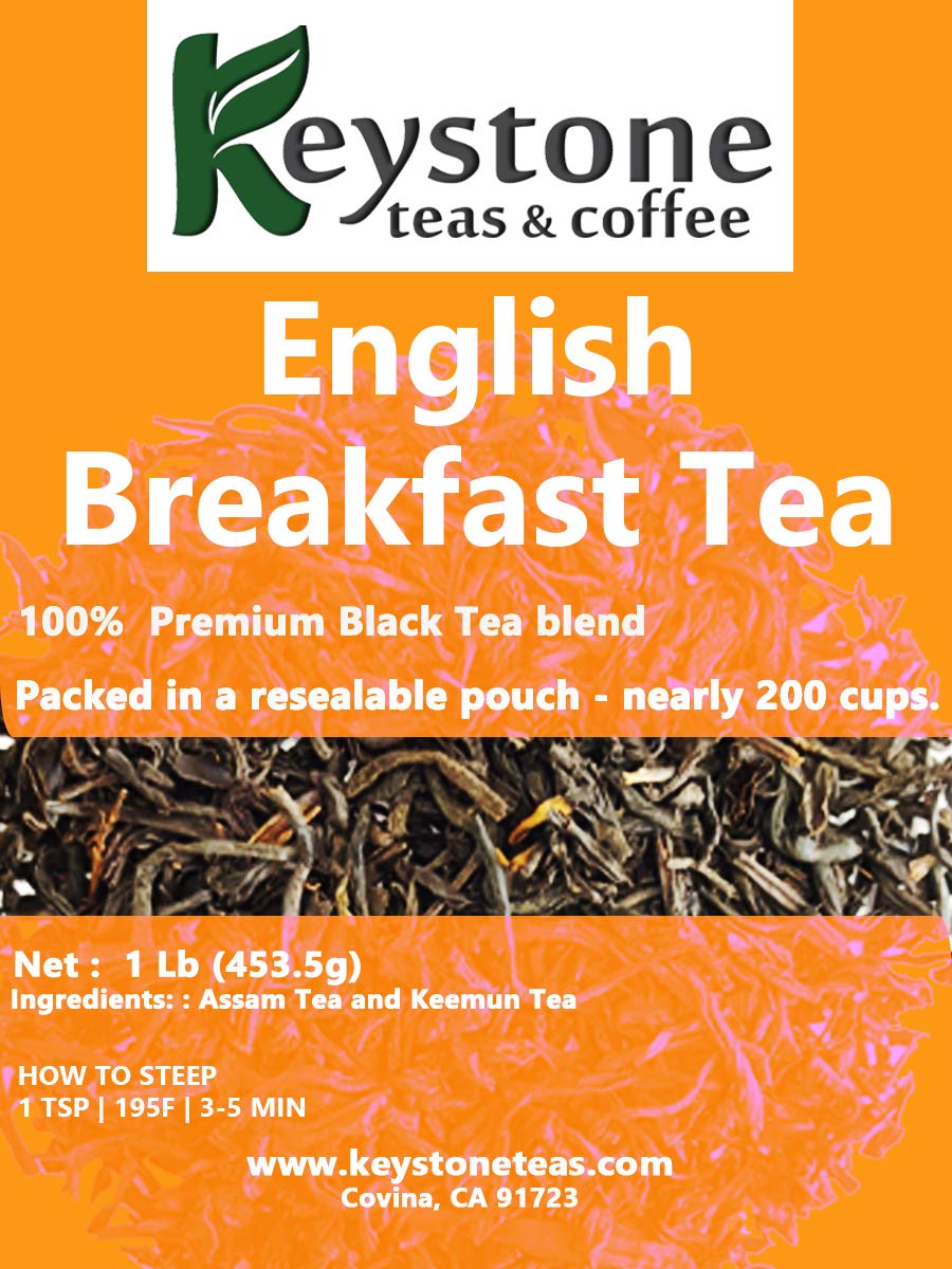 English Breakfast Loose Leaf Tea, 1lb Pouch Premium Black tea blend of Assam and Keemun, Drink Hot or Iced, Sweetened or Plain –Nearly 200 servings.