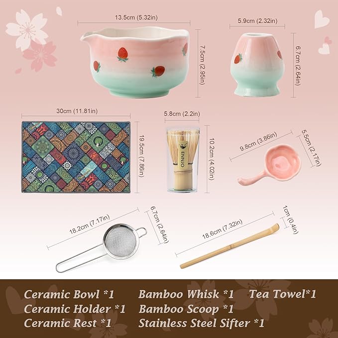 7 Pcs Matcha Whisk Set Elegant Petal Shaped Matcha Bowl Design, Ideal for Matcha Lover, Matcha Kit That Perfect for Home Gatherings And Social Sharing, Microwave And Dishwasher Safe