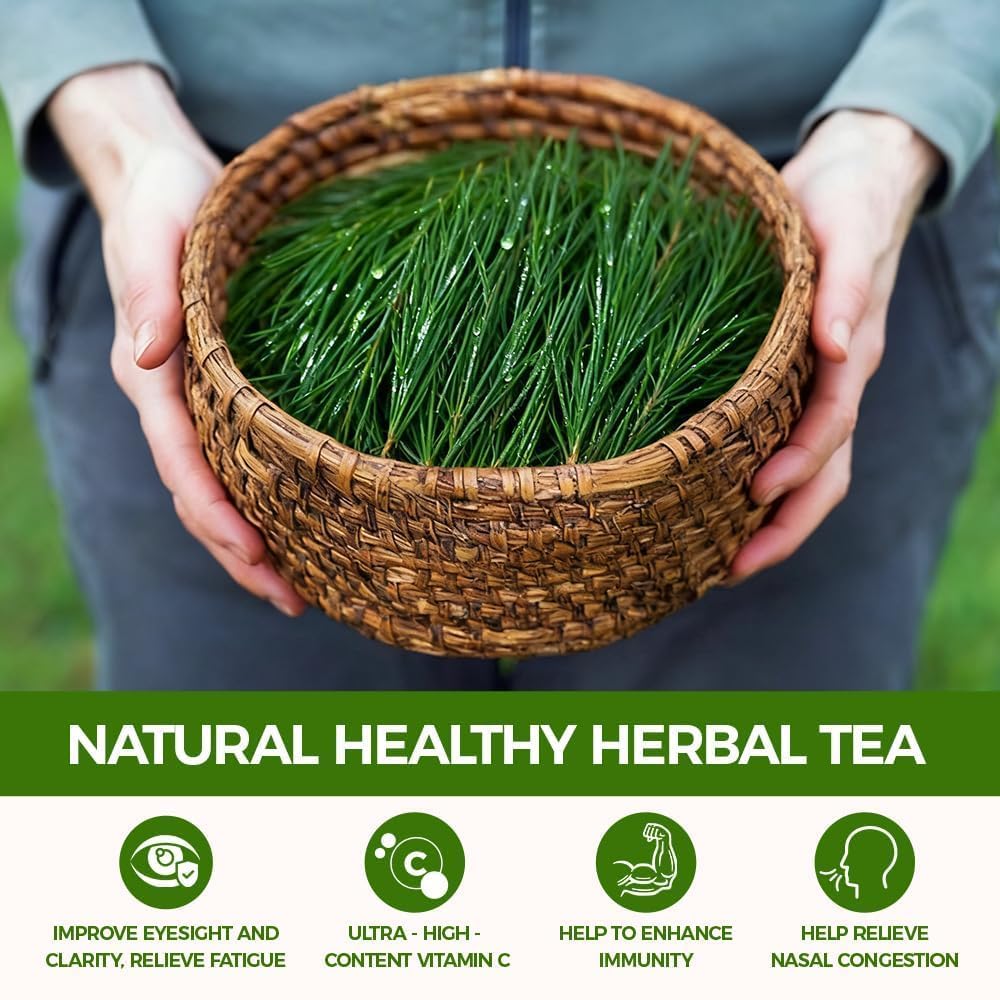WOTIHA 80 Count Premium Wild-Harvested Pine Needle Tea Bags - 100% Natural White Pine Needles, Antioxidant &amp; Immune Support, Aromatic &amp; Soothing, Caffeine-Free, Additive-Free, Vegan.Non-GMO