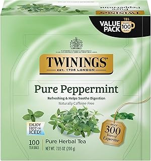 Twinings Pure Peppermint Herbal Tea Individually Wrapped Bags, 100 Count (Pack of 1), Fresh Minty Flavour, Naturally Caffeine-Free, Enjoy Hot or Iced, 100 Teabags