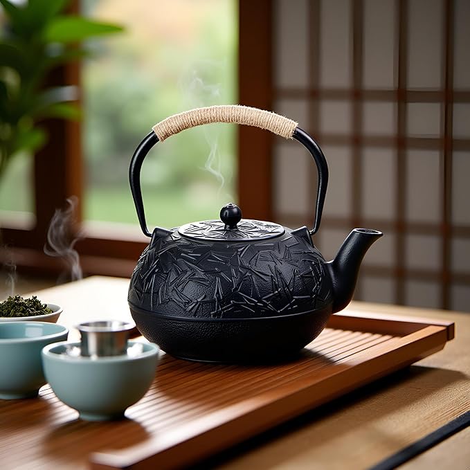 60.9oz YJX Cast Iron Teapot, Japanese Tetsubin Tea Kettle for Stovetop Safe, Cast Iron Tea Pot with Infuser for Loose Leaf, Black Kettle Teapot