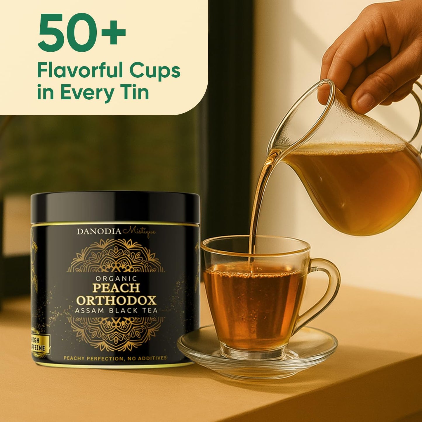 Danodia Foods Organic PEACH ORTHODOX ASSAM BLACK TEA (3.5oz/100g) 50+ servings | WILD FOREST Assam Tea Loose Leaf | Aromatic Peach Flavor | Non GMO Hand-Picked & Home Made