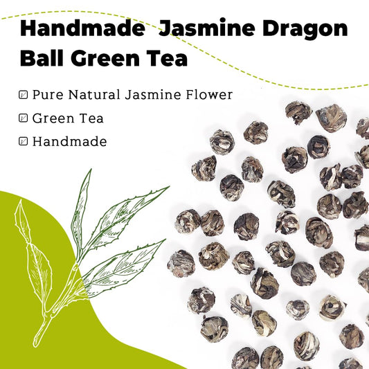 LWXLJMJZC Jasmine Dragon Pearls Green Tea, Hand-Rolled Loose Leaf, 3.53oz