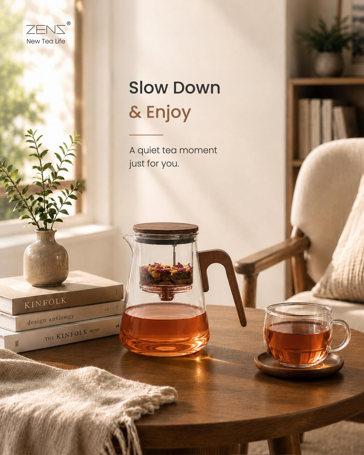 ZENS Magnetic Glass Infuser Teapot for Loose Leaf Tea, 27oz Magic Tea Pot