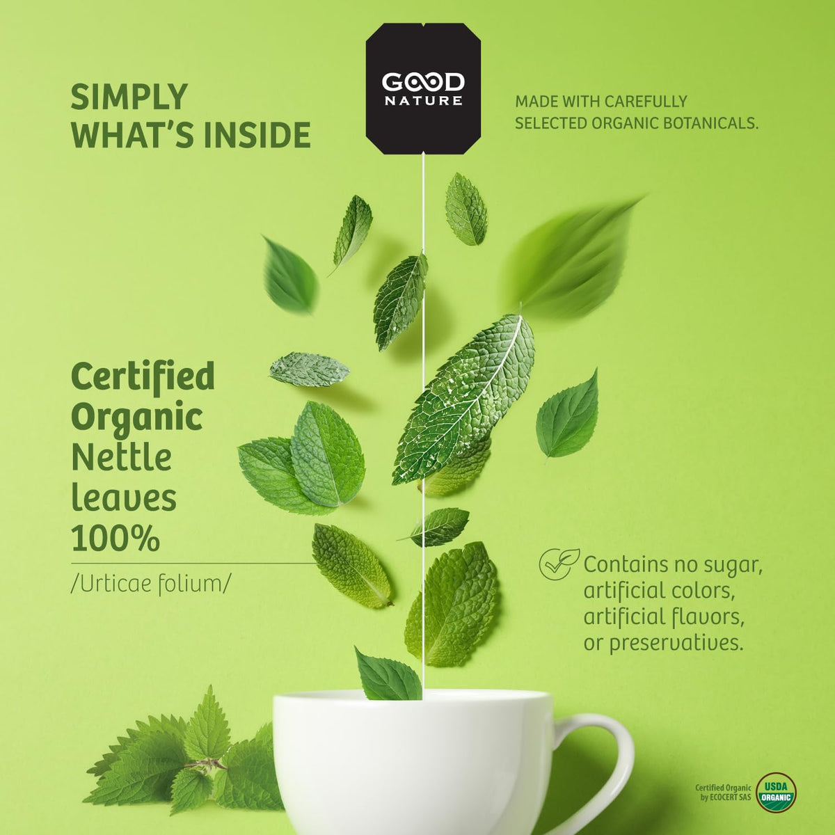 Good Nature Organic Nettle Herbal Tea, 20 Bags, Caffeine-free, 30 g