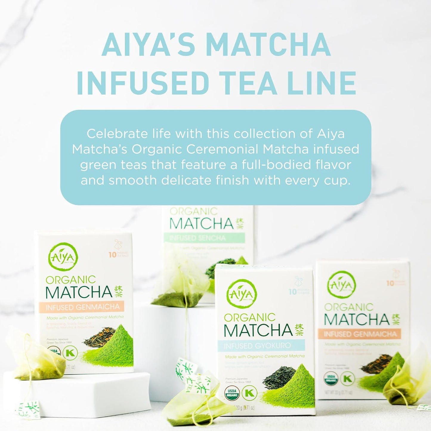 Aiya Organic Matcha Infused Gyokuro | Organic Ceremonial Matcha Green Tea, Organic Gyokuro | 10 Count