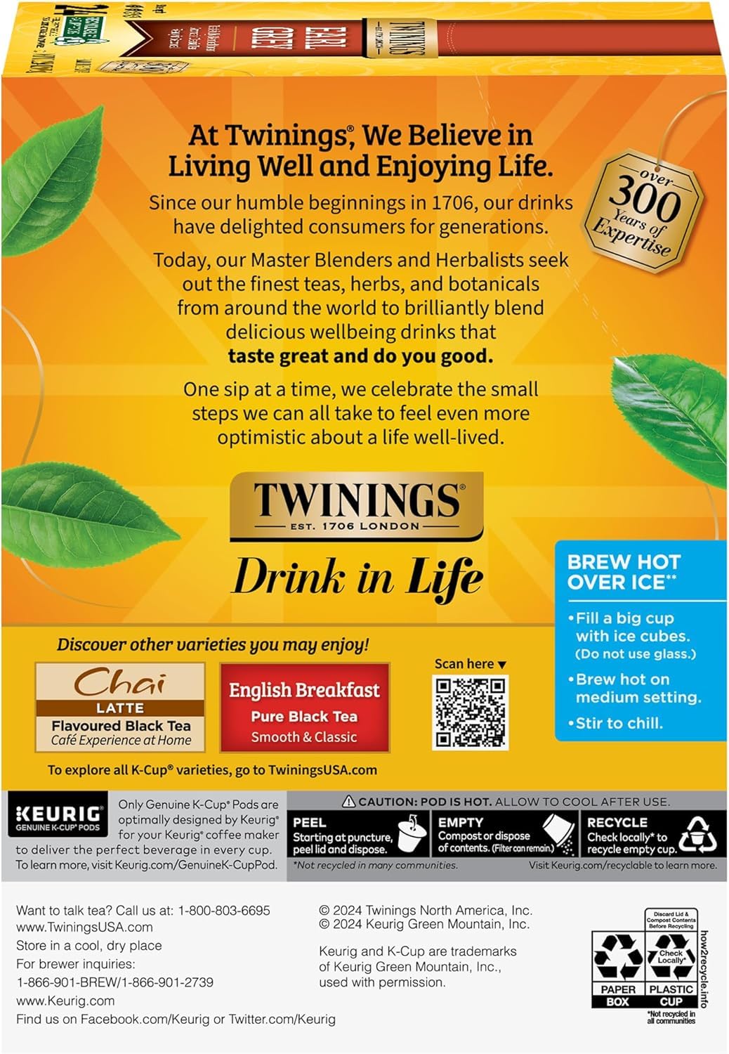 Twinings Earl Grey Black Tea K-Cup Pods for Keurig, 24 Count (Pack of 2), 48 Total, Flavoured with Citrus and Bergamot