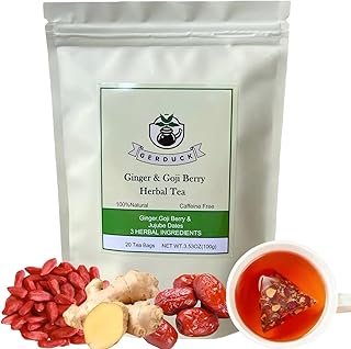 Ginger Goji Berry Jujube Dates Tea,Traditional Chinese Herbal Tea,Sweet & Spicy,Tea Gift for Women,No Additives, Caffeine Free,Organic,Non-GMO,20 Tea Bags(100g)