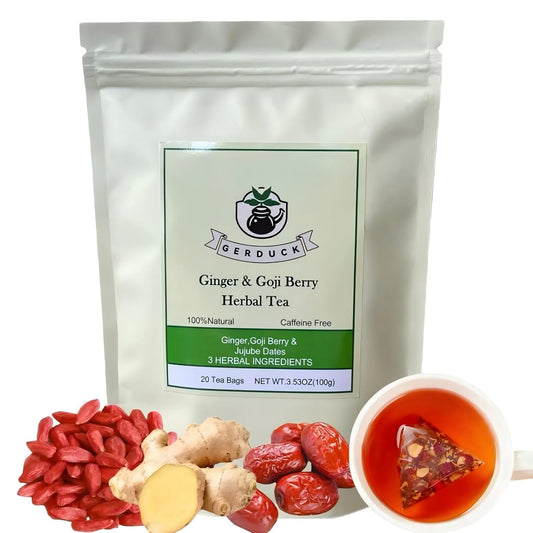 Ginger Goji Berry Jujube Dates Tea,Traditional Chinese Herbal Tea,Sweet & Spicy,Tea Gift for Women,No Additives, Caffeine Free,Organic,Non-GMO,20 Tea Bags(100g)