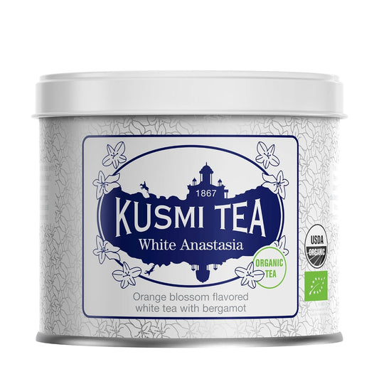 Kusmi Tea - White Anastasia - Organic Blend of White Tea with Bergamot - Smooth, Flavourful Tea - Enjoy Hot or Iced - Loose Leaf Tea - Tin Box of 3.1 oz - Quantity for about 50 cups