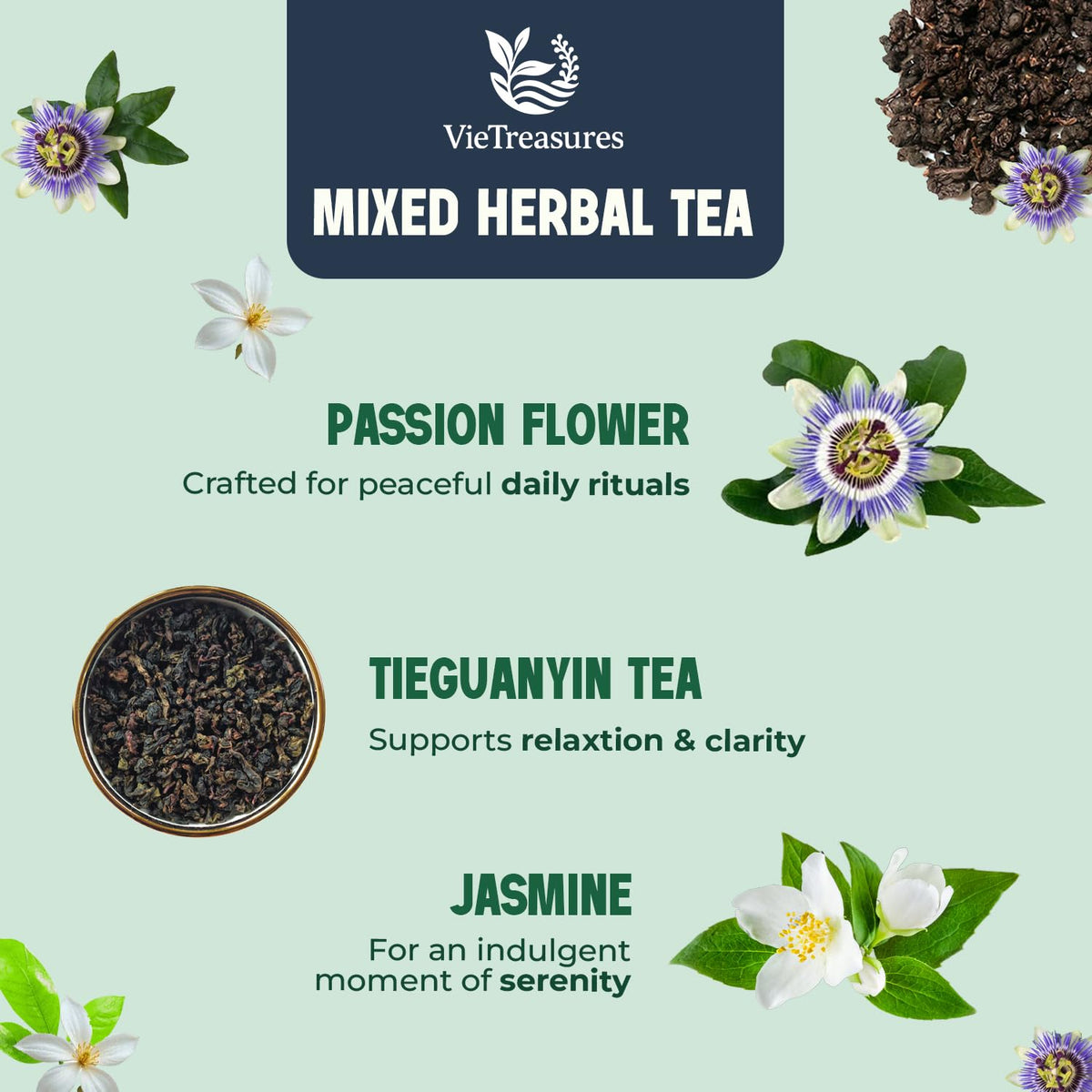 VieTreasures Relax Mix Herbal Tea, 2.8oz, 40 Tea Bags