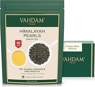 VAHDAM, Himalayan Pearls Green Tea Loose Leaf | 3.53 Oz (50 Cups) High Elevation Grown Green Tea Leaves From Himalayas | Pure Unblended Single Origin Green Loose Leaf Tea | Vacuum Sealed