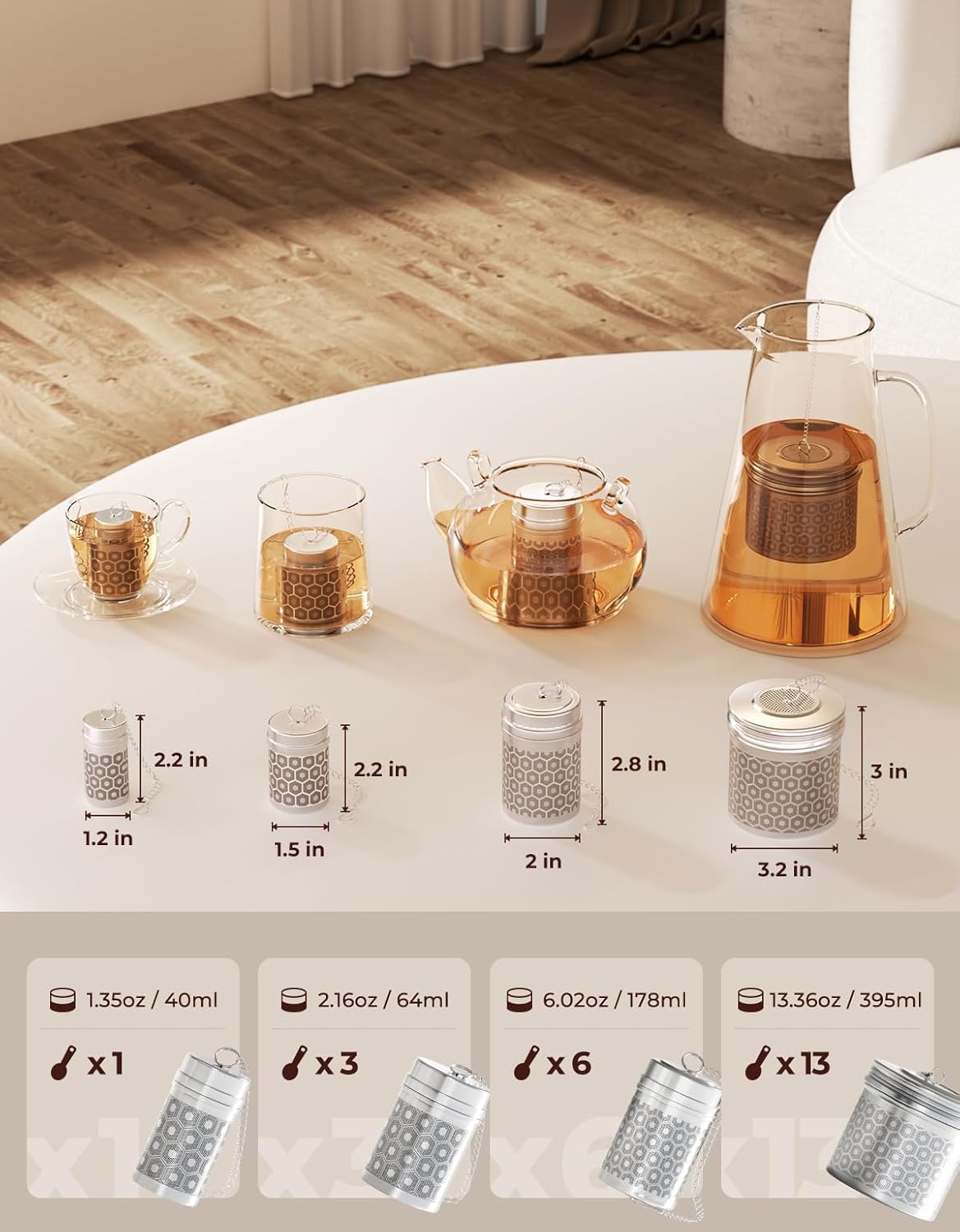 Extra Large Tea Infuser for Loose Tea &amp; Spice Ball for Cooking | 304 Stainless Steel Tea Strainer Fine Mesh Large Tea Ball 3.2” x 3” Loose Leaf Tea Steeper for Teapot Pitcher Kettle