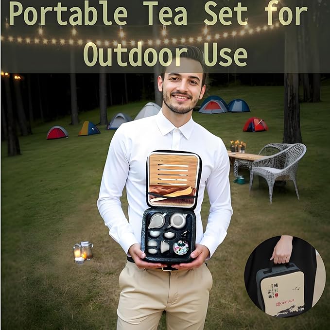 Portable Chinese Gongfu Tea Set - Handcrafted Ceramic Tea Set for Chinese/Japanese Tea Ceremony, Complete with Teapot & 4 Cups, Travel-Friendly Gift Set (White)